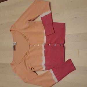 POUT Y2K Peach, White, and Pink Dainty Lace Detail Button Front Cardigan